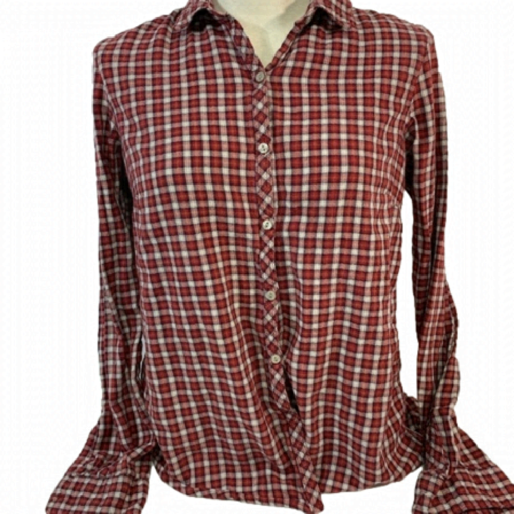 Eddie Bauer Red Plaid Button Up Blouse